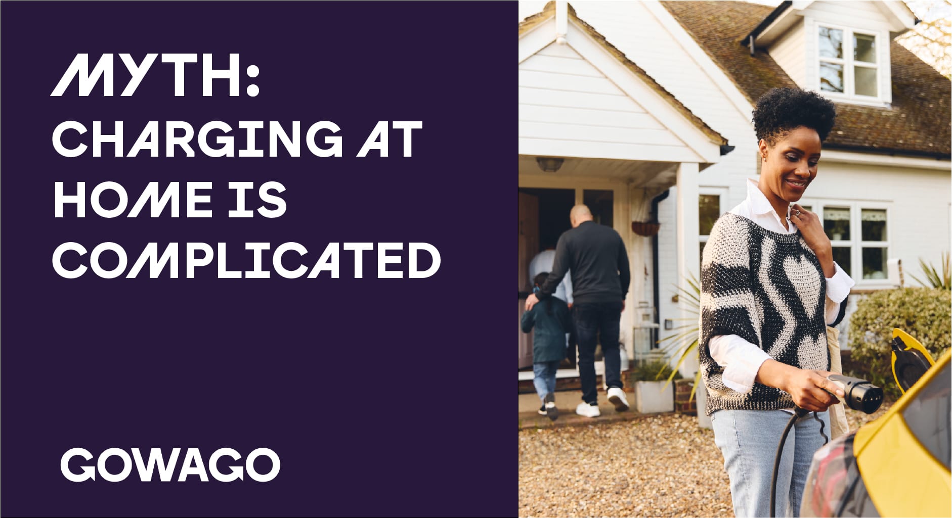 blog item card - Home charging for EVs. Find out about the new right to charging, what plugs you need for a wallbox, and what it really costs. Gowago's got the facts. Let's Go.